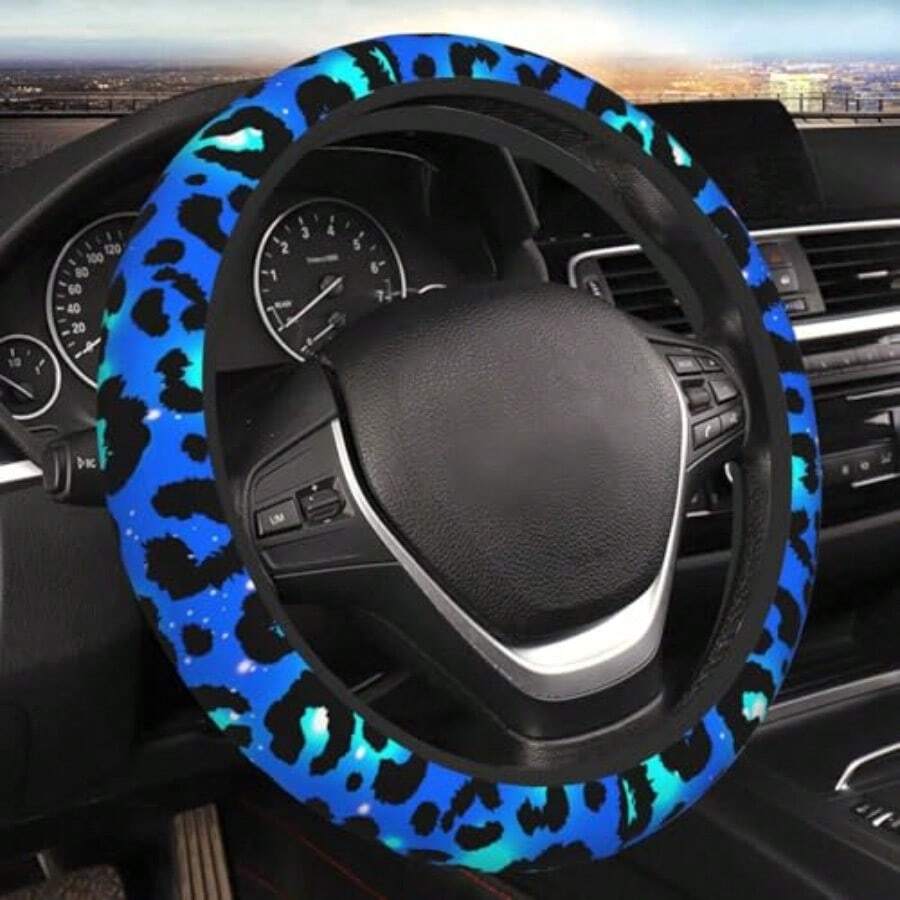Car Accessories For Steering Wheel - Blue Leopard Print Steering Wheel Cover