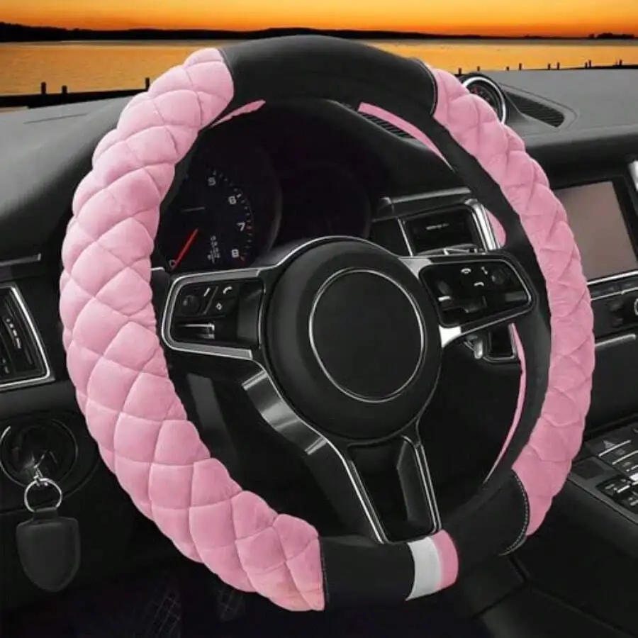 Plush Diamond-Patterned Steeri - Car Accessories For Steering Wheel ulasan dan harga